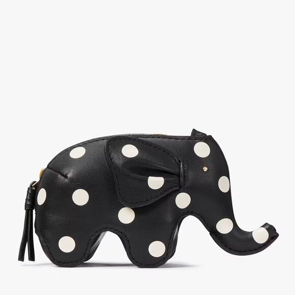 NWT Kate Spade Ellie Polka Dot Elephant Coin Purse/Black/ Leather - Picture 4 of 7